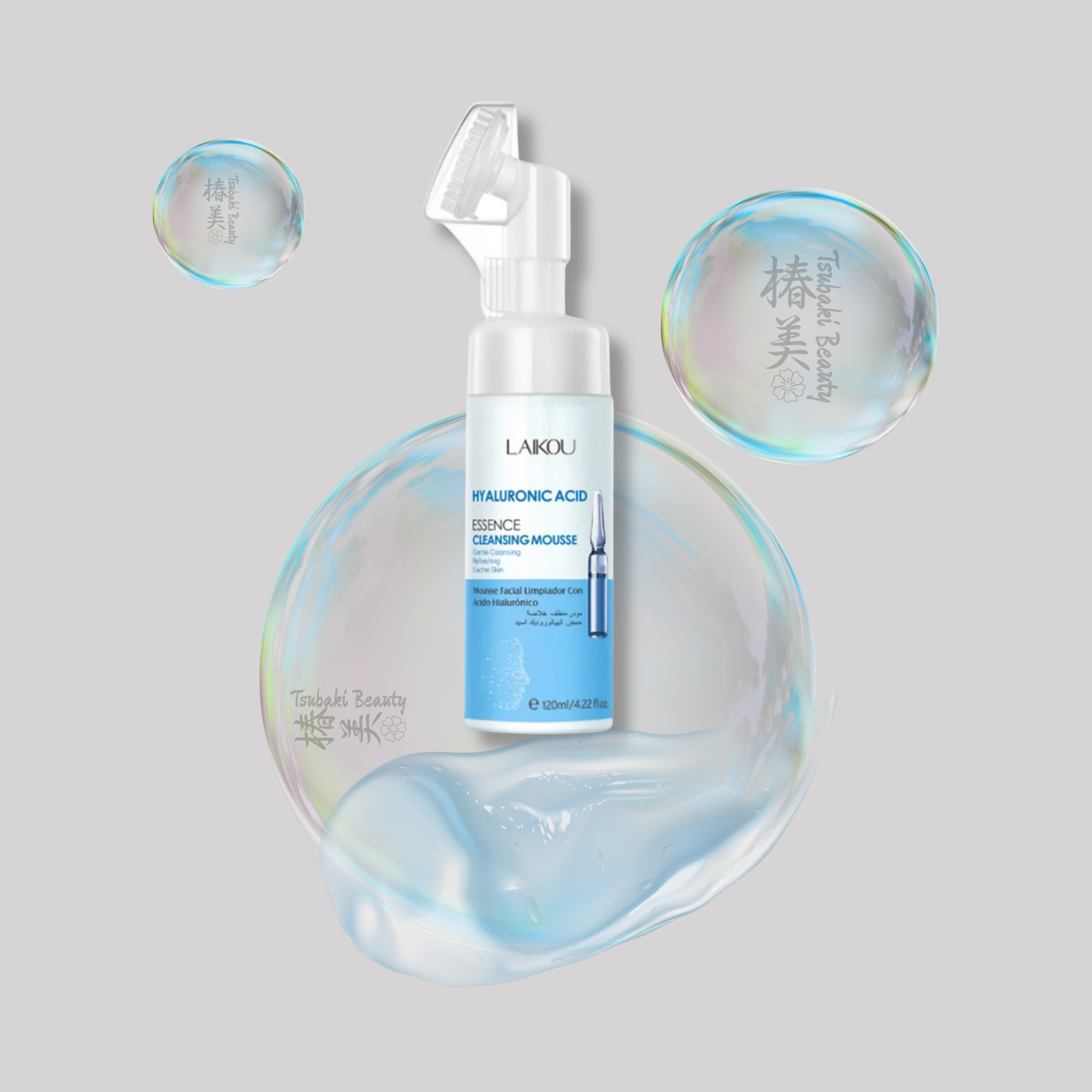 LAIKOU Hyaluronic Acid Essence Cleansing Mousse – Hydrating Facial Cleanser with Soft Brush