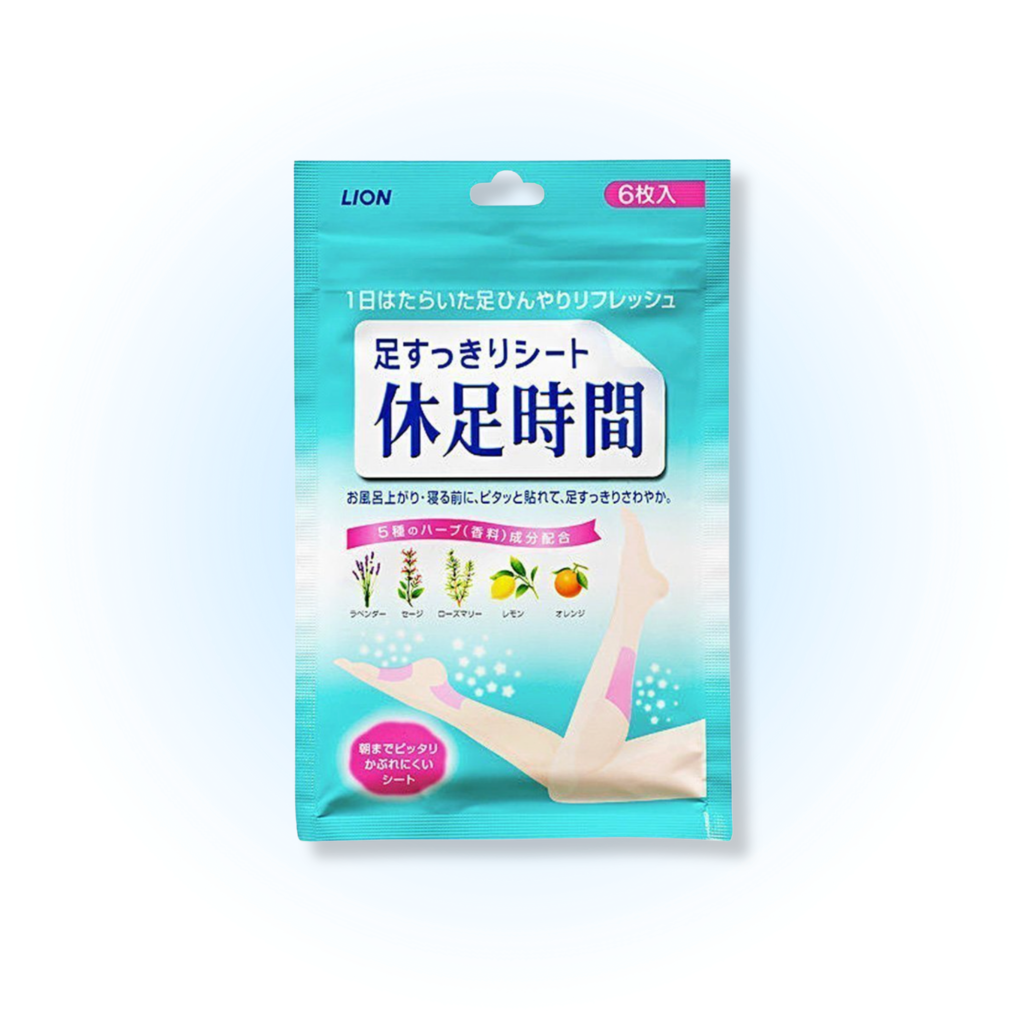 Lion Kyusoku Jikan Cooling Leg & Foot Sheets – Herbal Refresh Patches (6 Sheets)