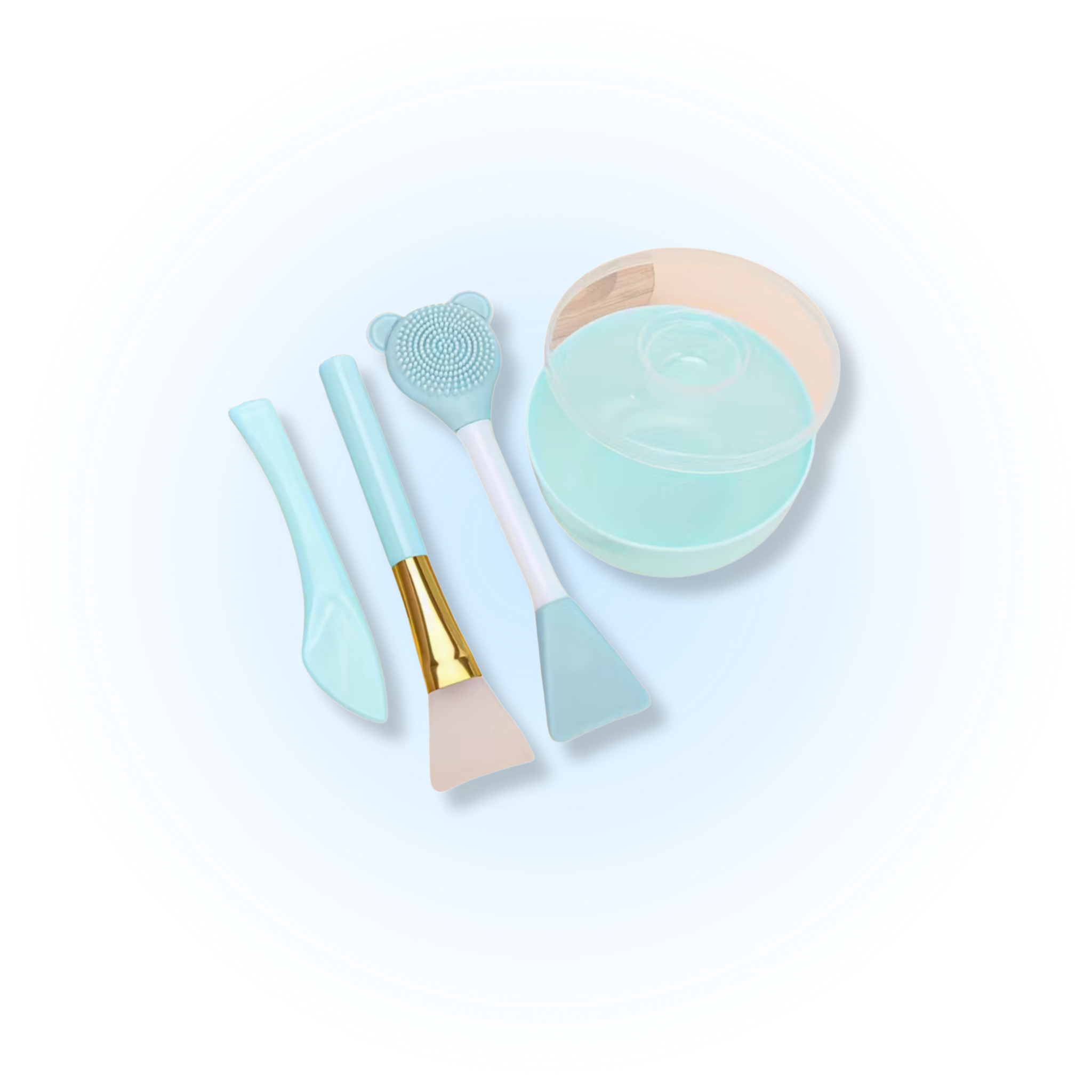 Silicone Facial Mask Mixing & Application Set – Bowl, Brush & Skincare Tools - blue